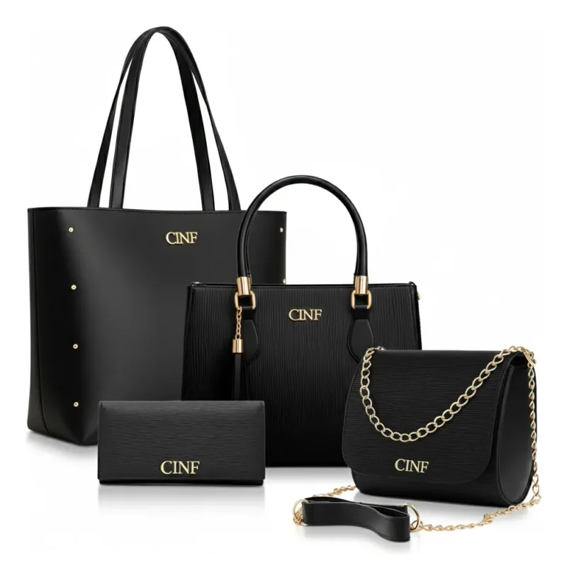Kit Bolsas Feminina Sacola Transversal Tira Colo Carteira Cor Preta