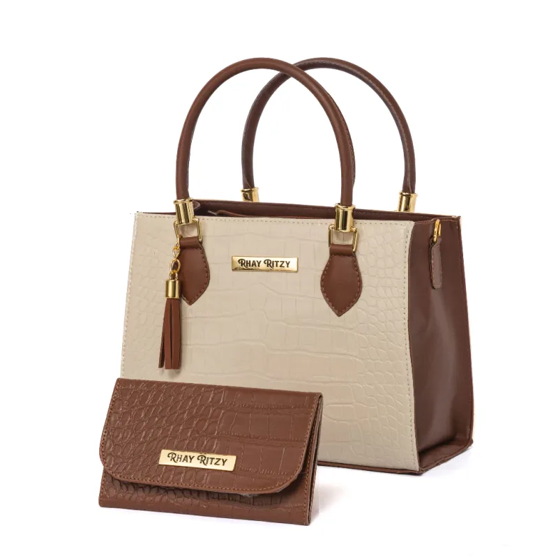Kit Bolsa  Com Carteira Feminina Bicolor Elegante de Mão e Alça