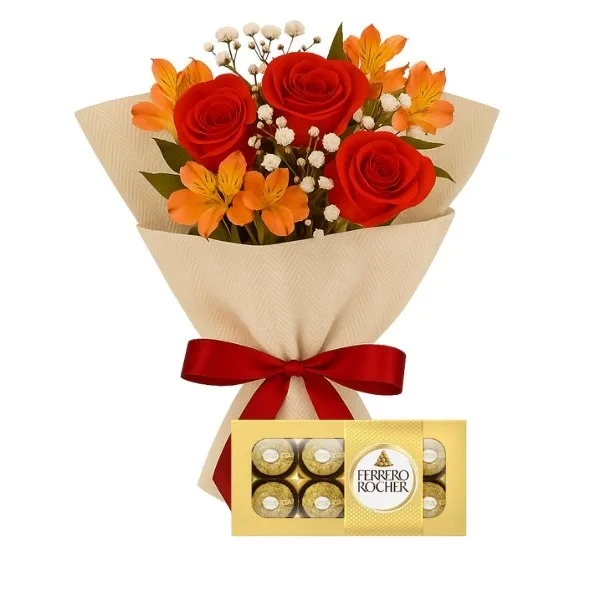 Ramalhete De 3 Rosas Vermelha Com Chocolate