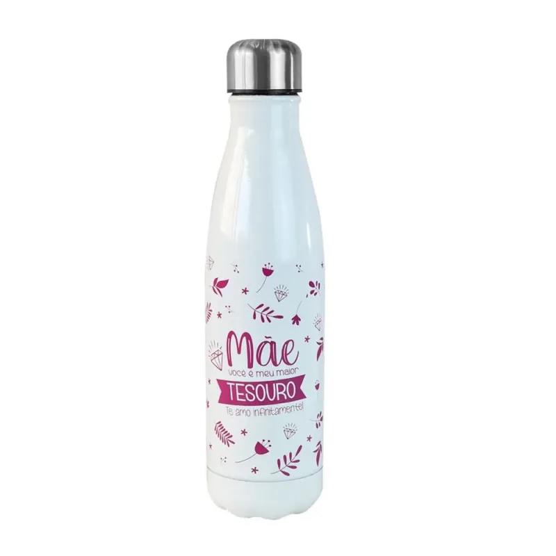 Garrafa Isotérmica Inox Dia das Mães - 700ml  Branca/Rosa