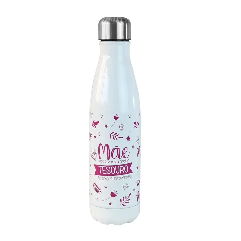 Garrafa Isotérmica Inox Dia das Mães - 700ml  Branca/Rosa