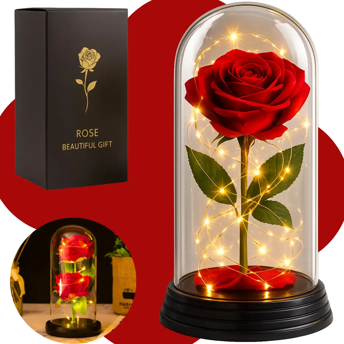 Redoma Rosa Encantada Eterna Led Iluminada Dia Dos Namorados