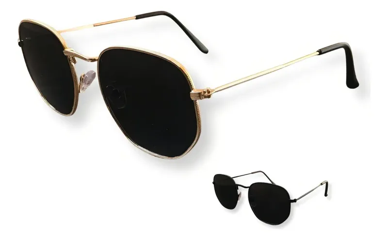Óculos De Sol Feminino Hexagonal Verão 2021 Uv-400 Cor da armação Dourado