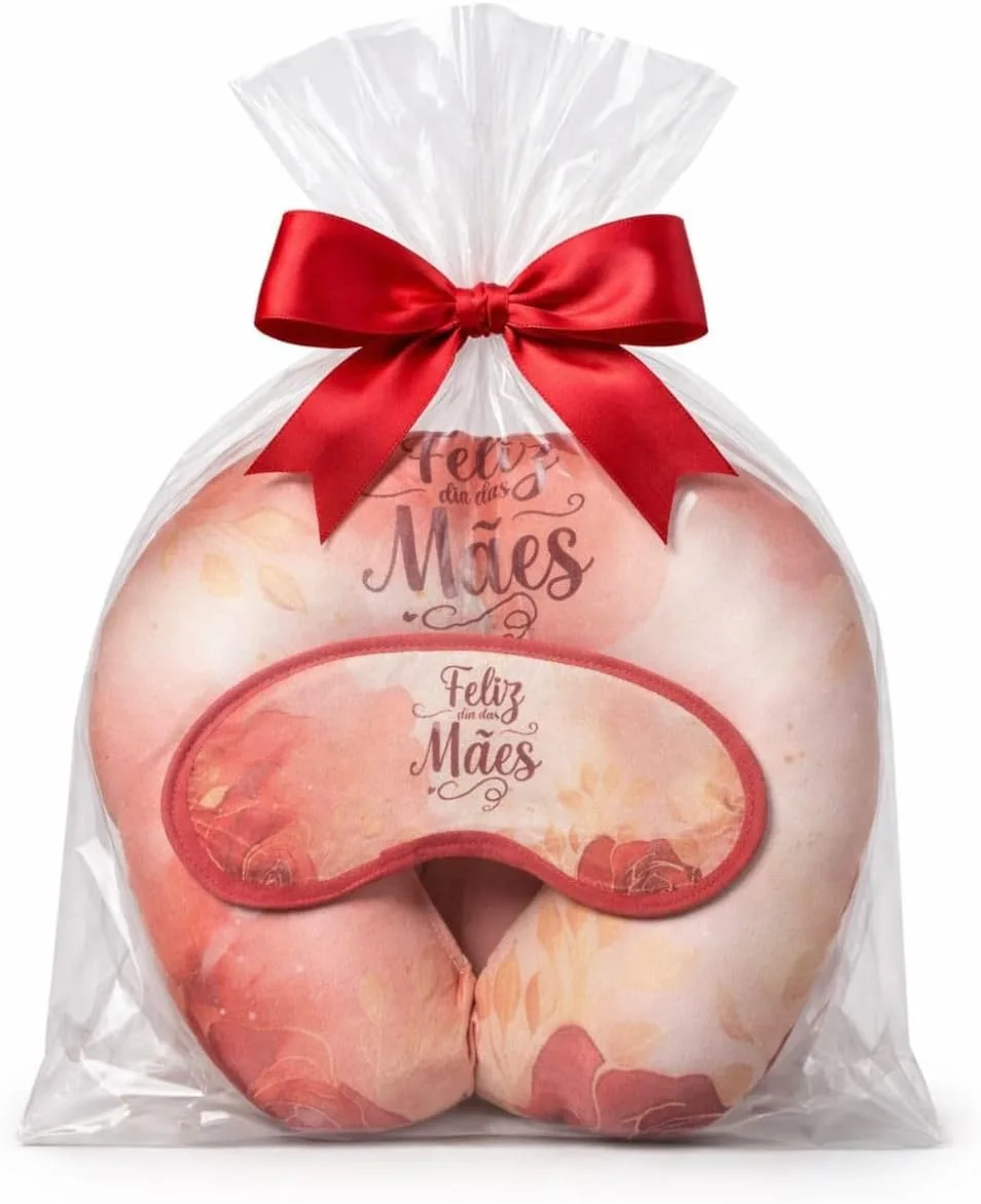 Kit Dia das Mães Travesseiro Almofada de Pescoço + Tapa Olho Microfibra