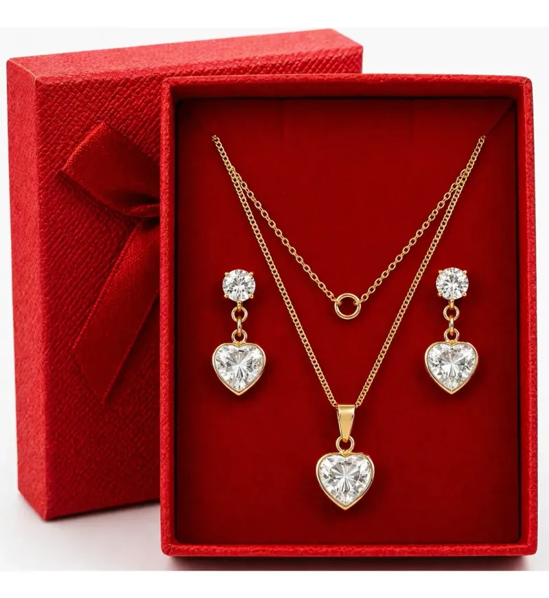 Corrente Feminina Conjunto + Brincos Folheados A Ouro