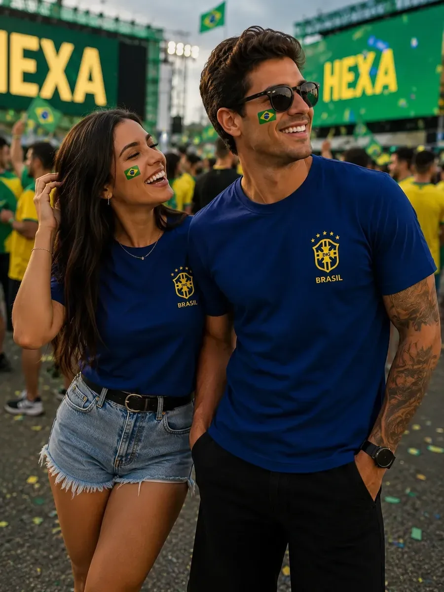 Kit Camisetas Casal Copa Brasil  Azul Unissex