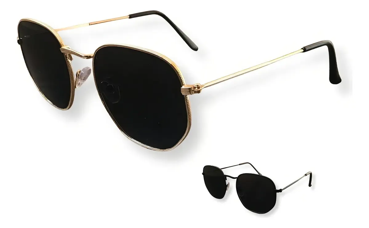 Óculos De Sol Feminino Hexagonal Verão 2021 Uv-400 Cor da armação Dourado