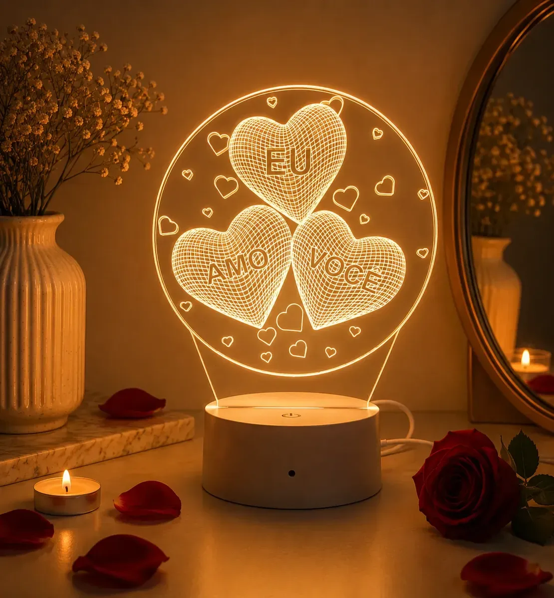 Luminária Led 16 Cores, Coração, Amor, Casal, Namorados