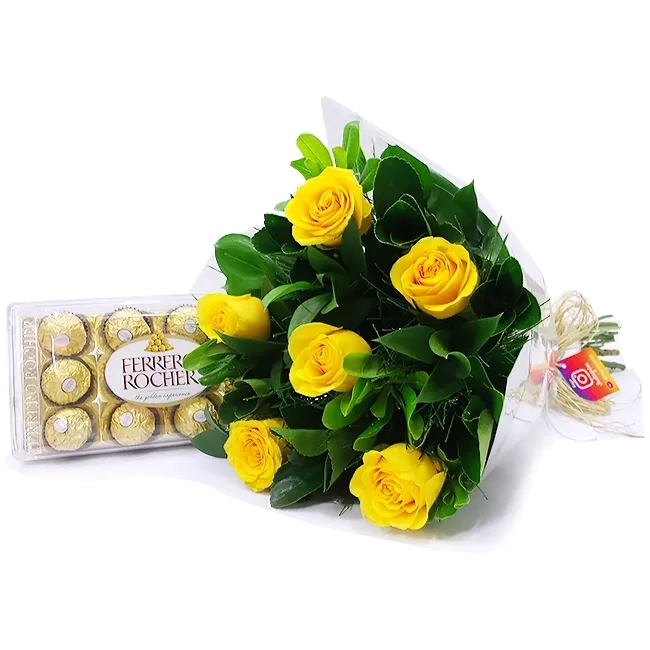 6 Rosas Amarelas com Chocolate