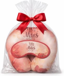 Kit Dia das Mães Travesseiro Almofada de Pescoço + Tapa Olho Microfibra