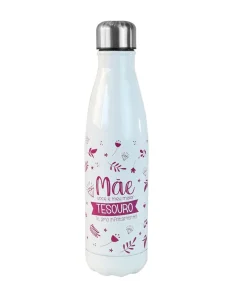 Garrafa Isotérmica Inox Dia das Mães - 700ml  Branca/Rosa