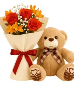 Ramalhete De 3 Rosas Vermelha Com Pelúcia