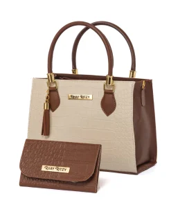 Kit Bolsa  Com Carteira Feminina Bicolor Elegante de Mão e Alça