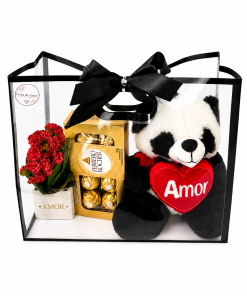 Bag Transparente com Panda Amor, Ferrero Rocher e Vaso Amor