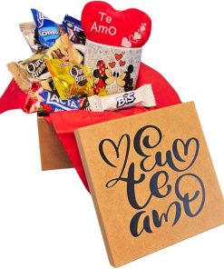 Cesta de Chocolates Romântica, Presente Dia dos Namorados, Te Amo Mickey e Minnie, com Bombons Sortidos (Eu Te Amo Minnie Mickey)