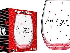 Copo Taça de Vidro 480ml Stemless com Estampa Love/Você é Meu Motivo