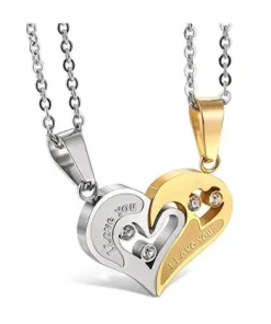 Colar Duplo Coração Casal Dia Namorados I Love You 2 Metades