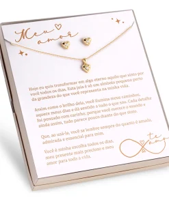 Presente De Amor Namorada Colar E Brinco Banhado A Ouro 18k