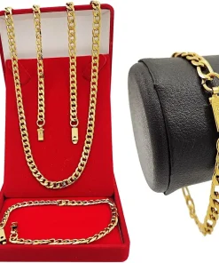 Corrente Masculina 60cm Grumet Banho Ouro 18k + Pulseira