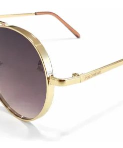Óculos de Sol Redondo Polo Wear de Metal Dourado com Lente Degradê