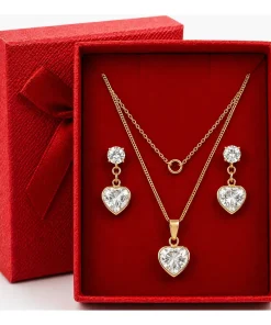 Corrente Feminina Conjunto + Brincos Folheados A Ouro