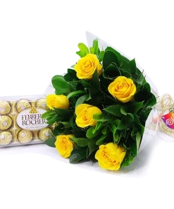 6 Rosas Amarelas com Chocolate